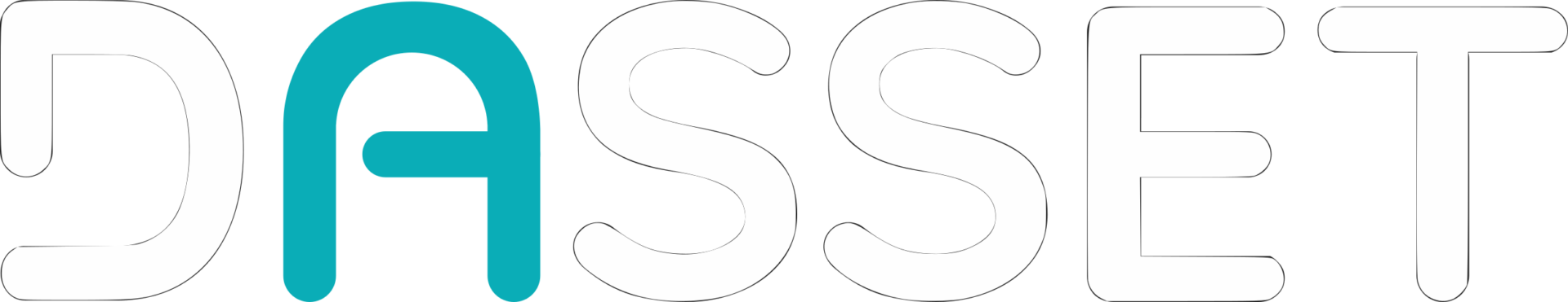 DASSET logo with teal A on black background